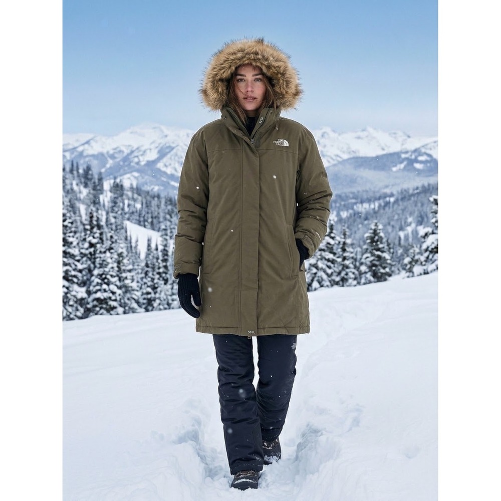 The North Face Arctic Parka Olive Green Faux Fur Hood Recycled Down XXXL Womens
